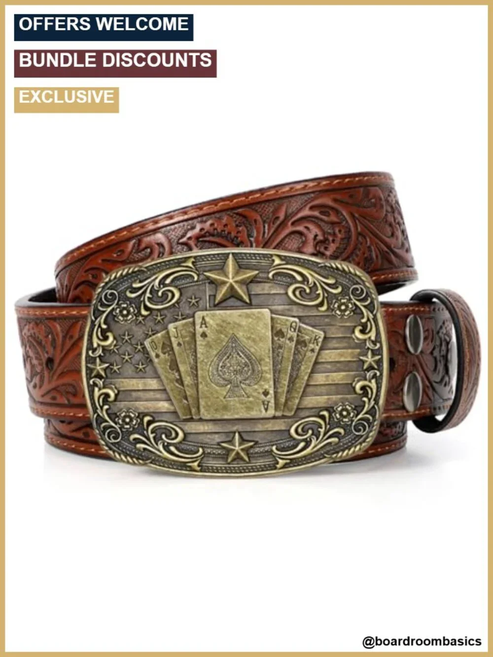 Western Cowboy Belt Bull Buckle Embossed Leather 1.5 Inch Men Women